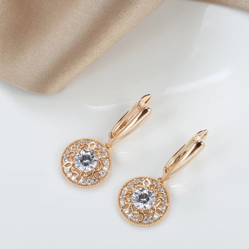 Trendy Rose Gold Drop Earrings with Natural Zircon Floral Design for Boho Bridal Style