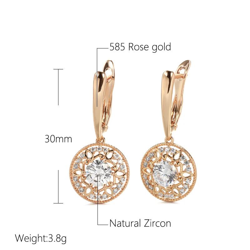 Trendy Rose Gold Drop Earrings with Natural Zircon Floral Design for Boho Bridal Style