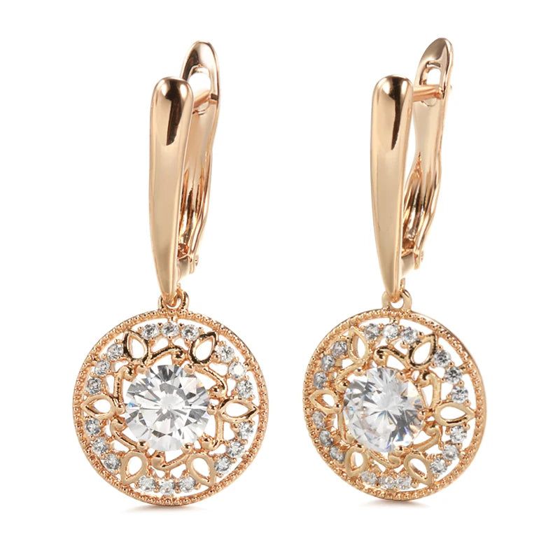 Trendy Rose Gold Drop Earrings with Natural Zircon Floral Design for Boho Bridal Style