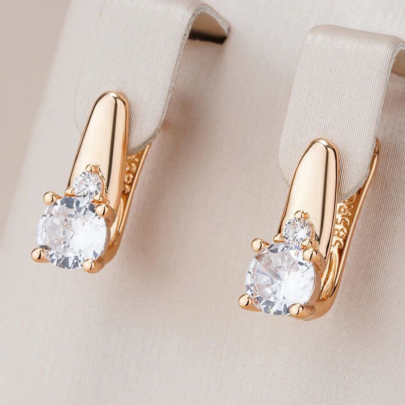 Trendy Rose Gold Drop Earrings with Natural Zircon - Stylish Everyday Jewelry