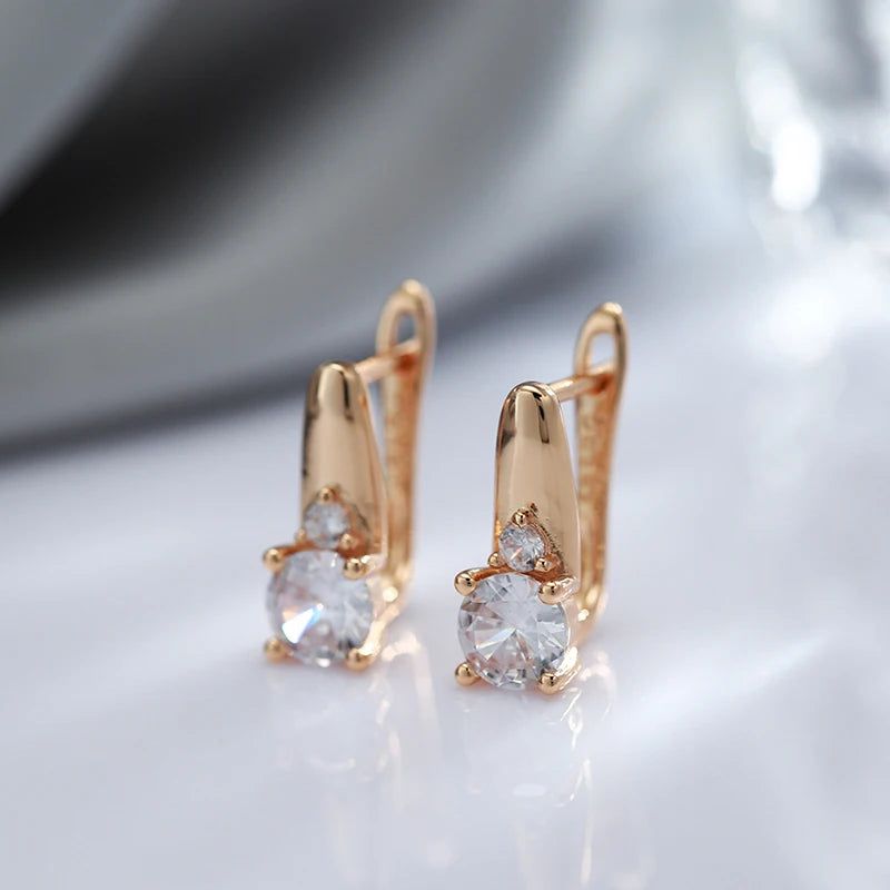 Trendy Rose Gold Drop Earrings with Natural Zircon - Stylish Everyday Jewelry