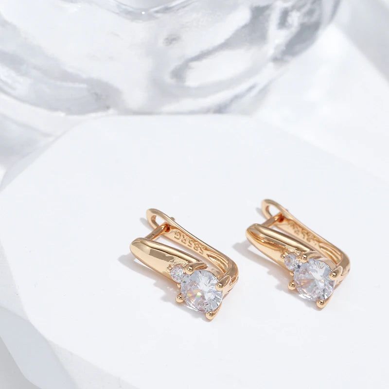 Trendy Rose Gold Drop Earrings with Natural Zircon - Stylish Everyday Jewelry