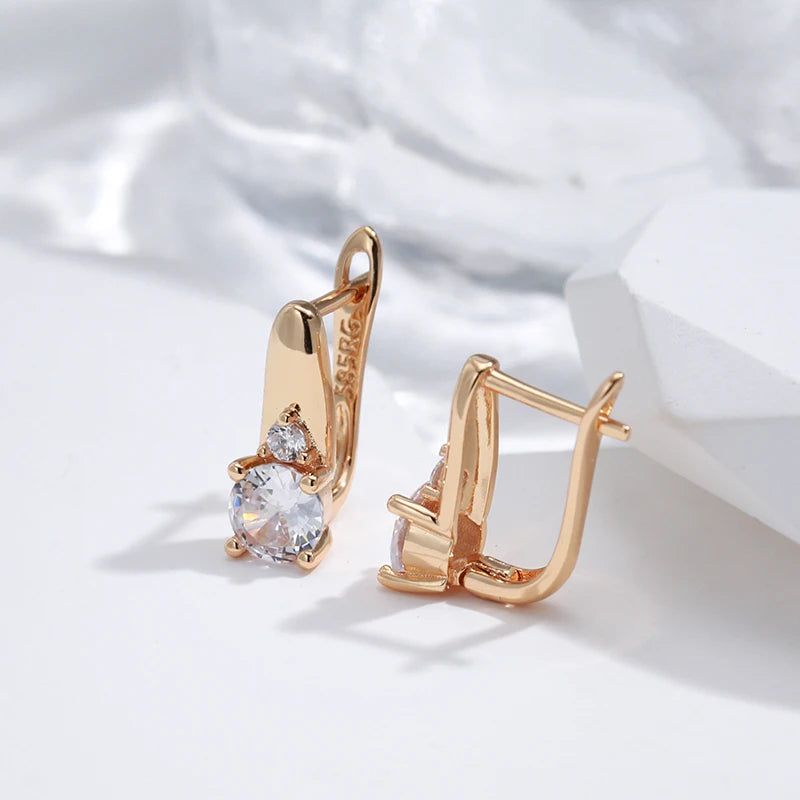 Trendy Rose Gold Drop Earrings with Natural Zircon - Stylish Everyday Jewelry