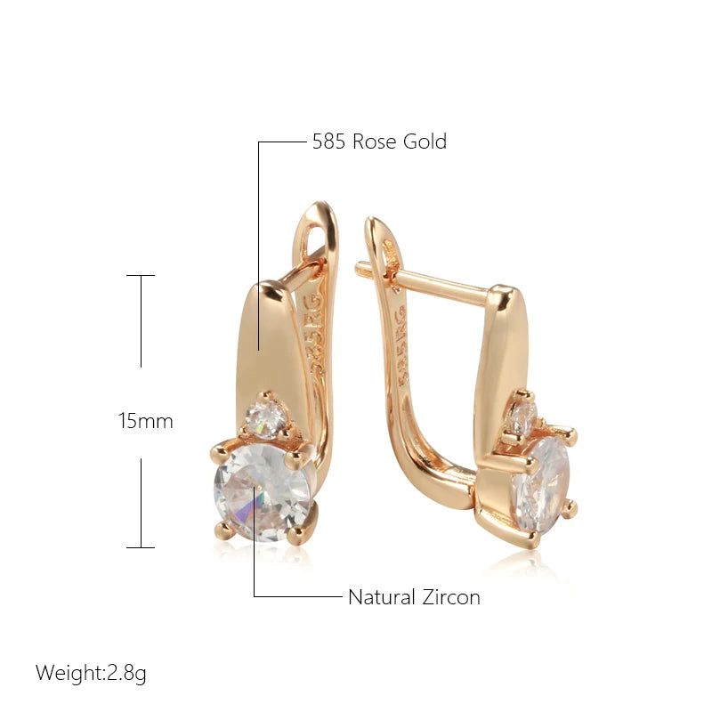 Trendy Rose Gold Drop Earrings with Natural Zircon - Stylish Everyday Jewelry