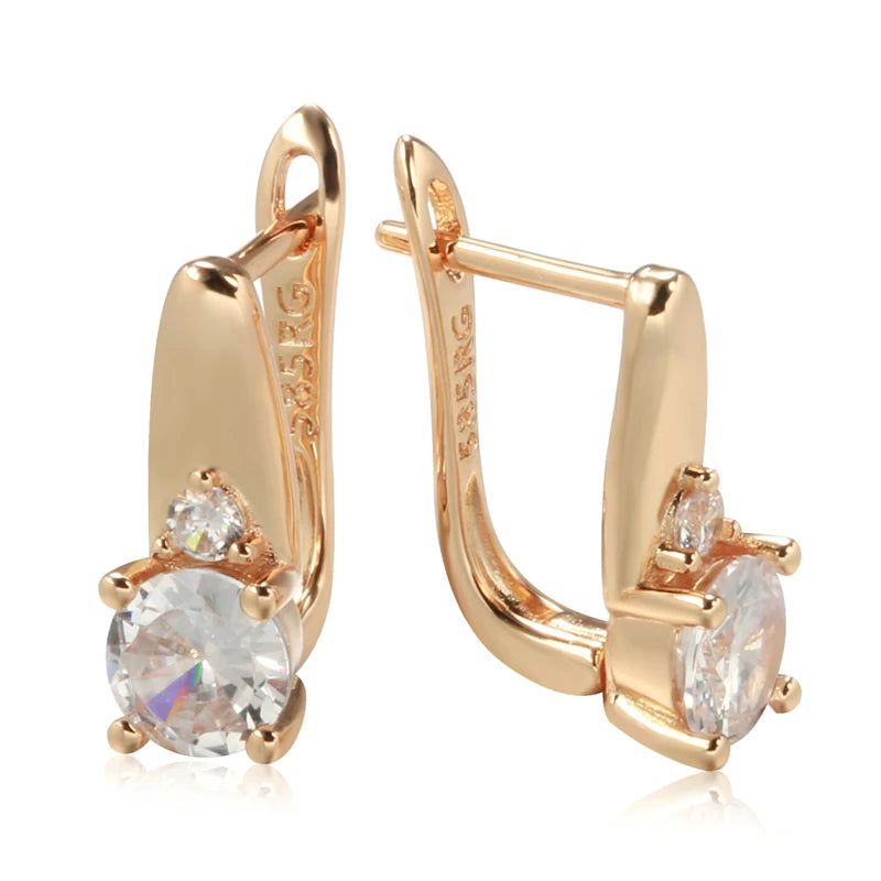 Trendy Rose Gold Drop Earrings with Natural Zircon - Stylish Everyday Jewelry