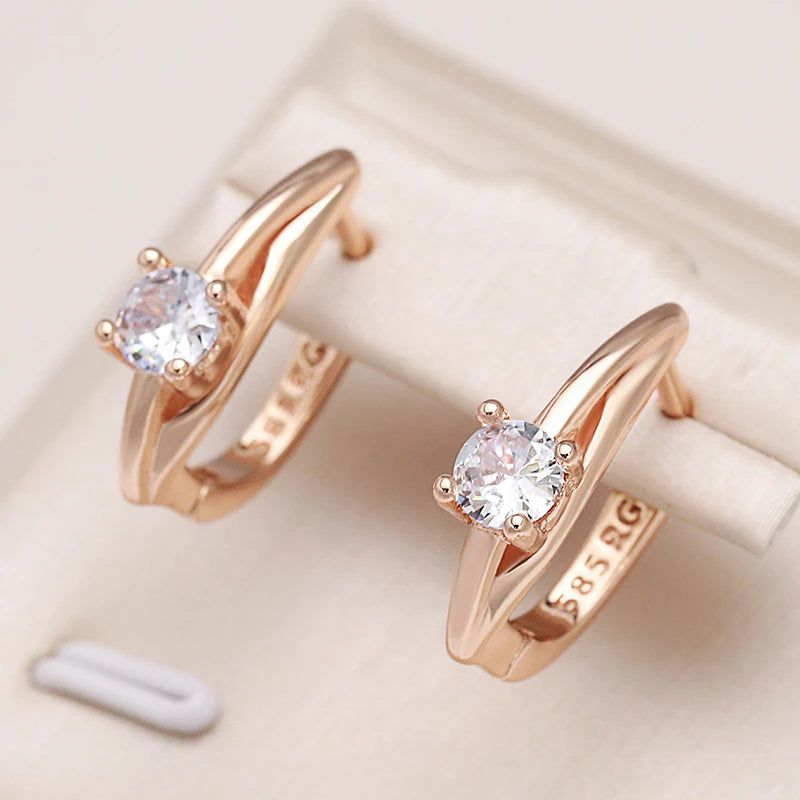 Trendy Rose Gold Drop Earrings with White Natural Zircon for Timeless Style