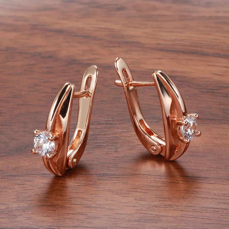 Trendy Rose Gold Drop Earrings with White Natural Zircon for Timeless Style