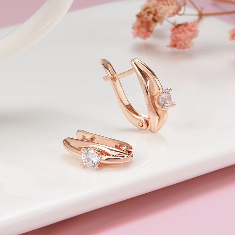 Trendy Rose Gold Drop Earrings with White Natural Zircon for Timeless Style