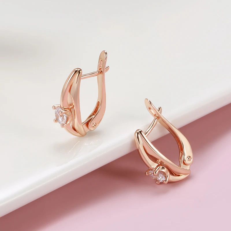 Trendy Rose Gold Drop Earrings with White Natural Zircon for Timeless Style