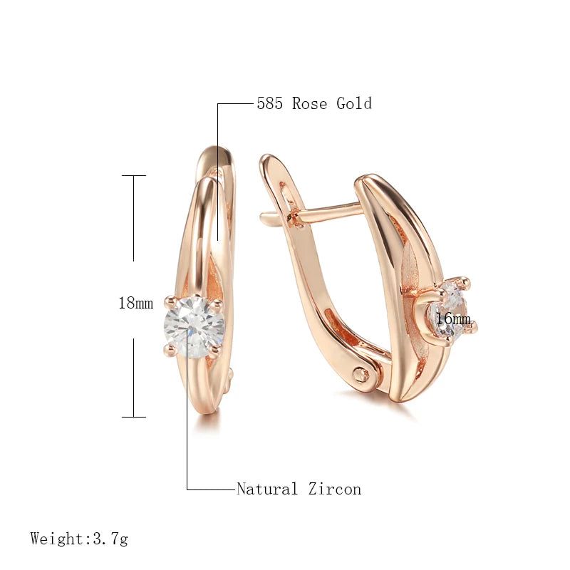 Trendy Rose Gold Drop Earrings with White Natural Zircon for Timeless Style