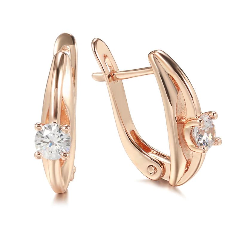 Trendy Rose Gold Drop Earrings with White Natural Zircon for Timeless Style