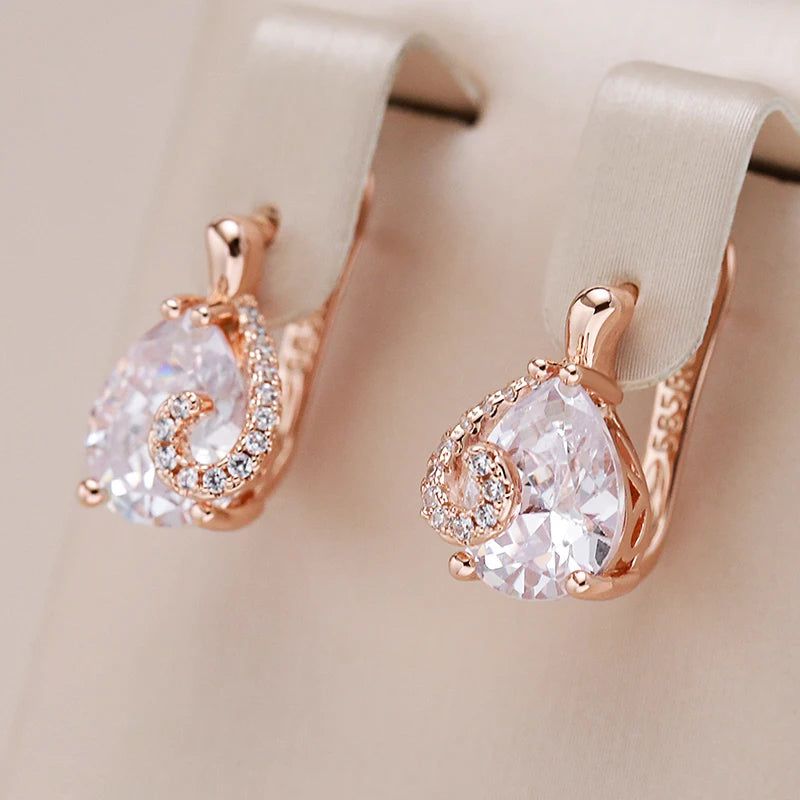 Trendy Rose Gold Drop Zircon Stud Earrings for Women