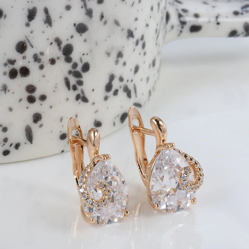 Trendy Rose Gold Drop Zircon Stud Earrings for Women