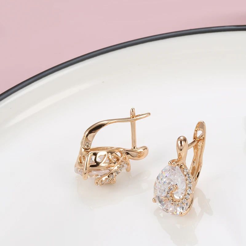 Trendy Rose Gold Drop Zircon Stud Earrings for Women