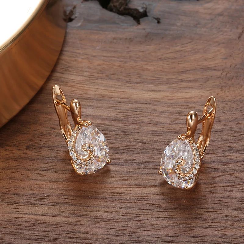 Trendy Rose Gold Drop Zircon Stud Earrings for Women