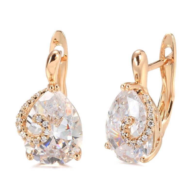 Trendy Rose Gold Drop Zircon Stud Earrings for Women