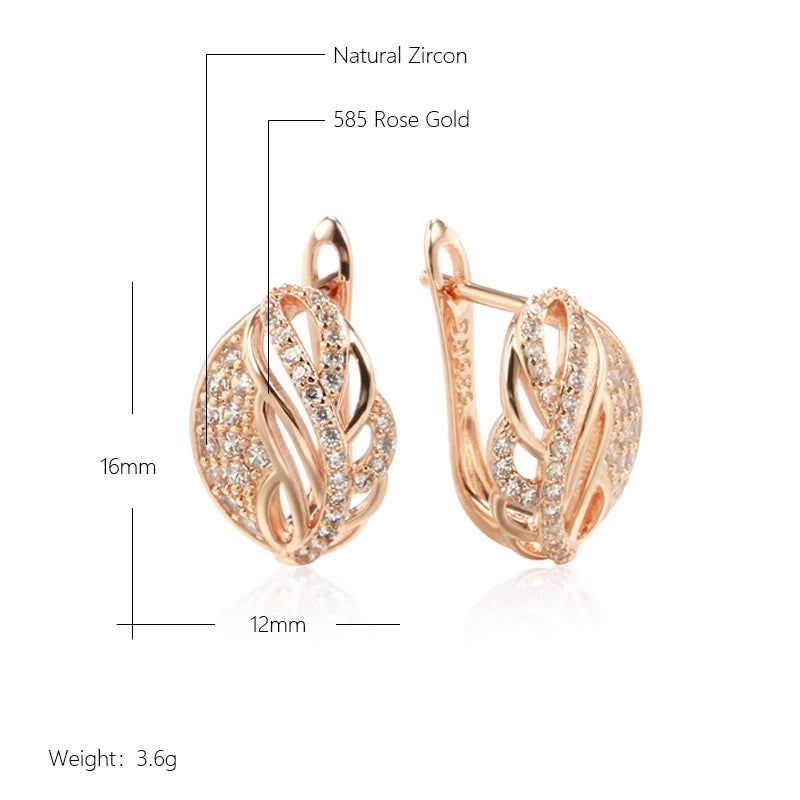 Trendy Rose Gold Filled Leaf Stud Earrings with Clear Natural Zircon Accents