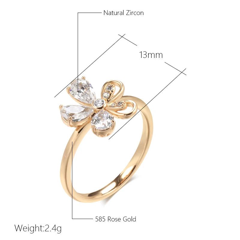 Trendy Rose Gold Floral Cocktail Ring with Natural Zircon - Retro Temperament Jewelry