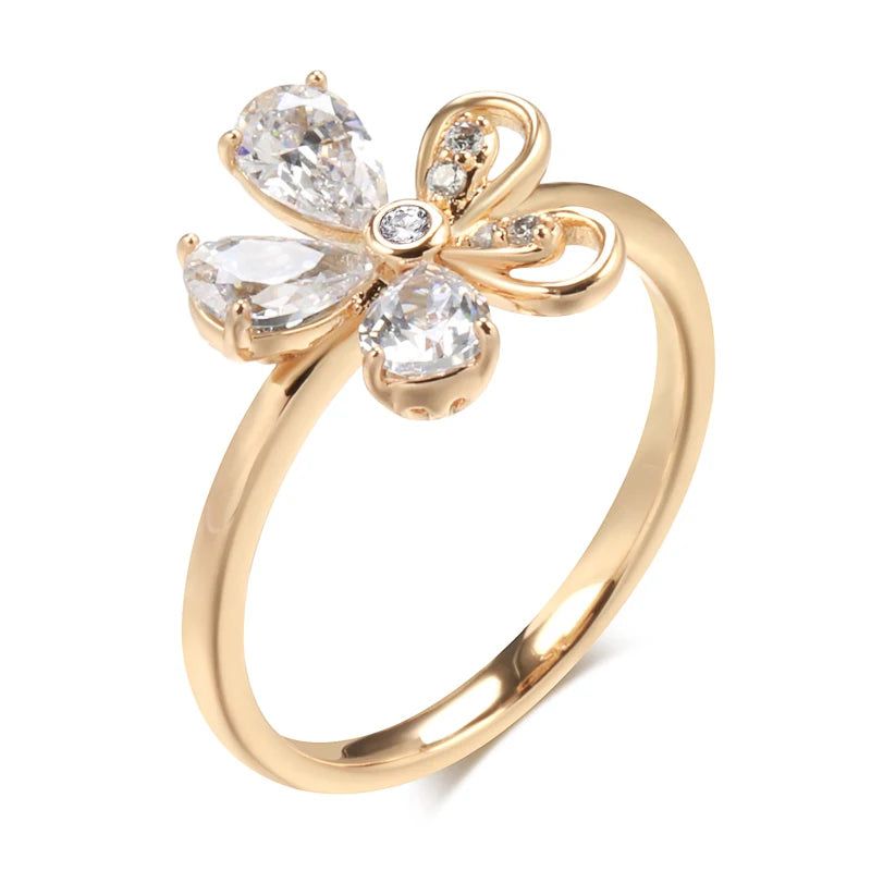 Trendy Rose Gold Floral Cocktail Ring with Natural Zircon - Retro Temperament Jewelry