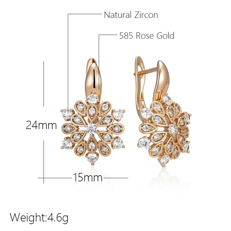 Trendy Rose Gold Floral Crystal Dangle Earrings with Natural Zircon