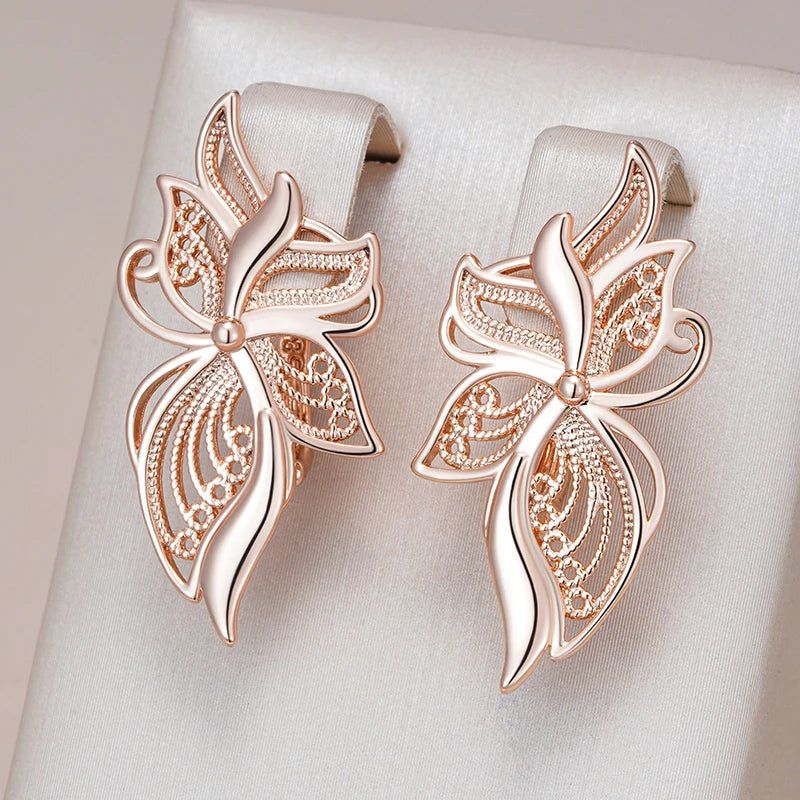 Trendy Rose Gold Floral Dangle Earrings - High-Quality Glossy Jewelry