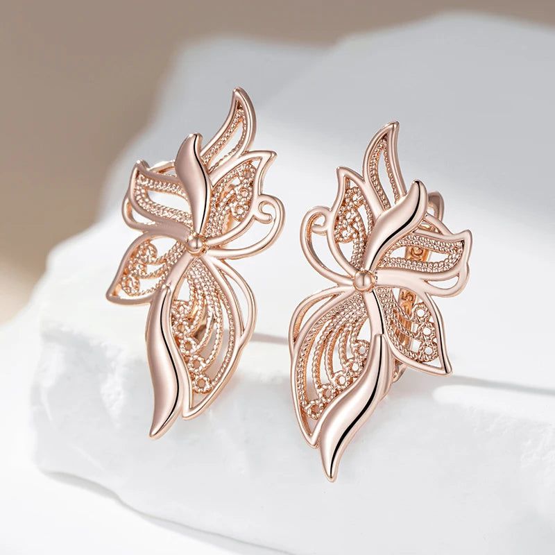 Trendy Rose Gold Floral Dangle Earrings - High-Quality Glossy Jewelry