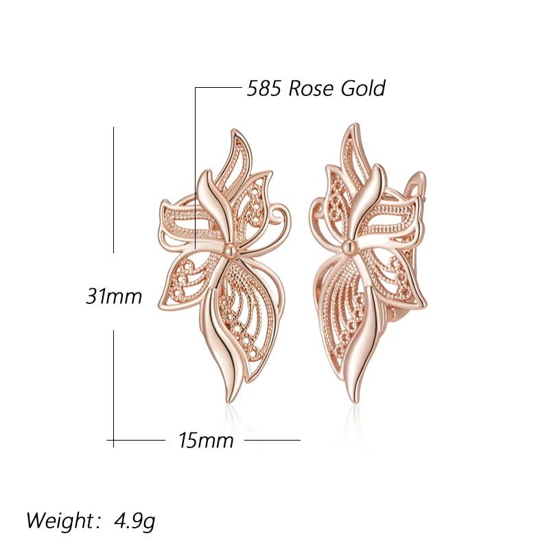 Trendy Rose Gold Floral Dangle Earrings - High-Quality Glossy Jewelry