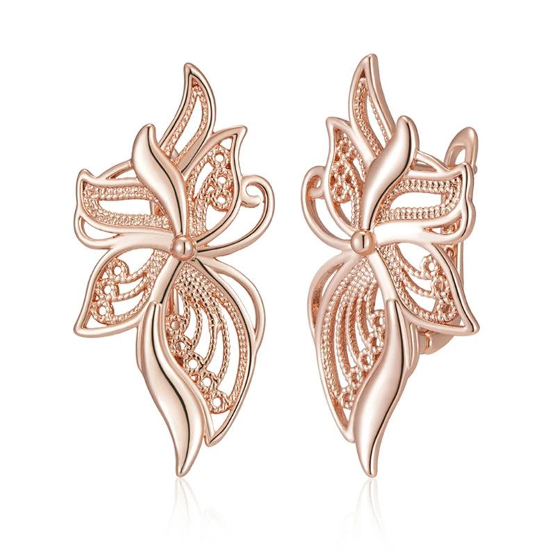 Trendy Rose Gold Floral Dangle Earrings - High-Quality Glossy Jewelry