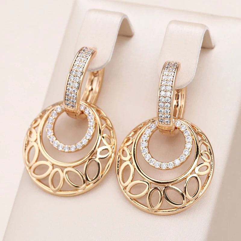 Trendy Rose Gold Floral Dangle Earrings with Natural Zircon Accents