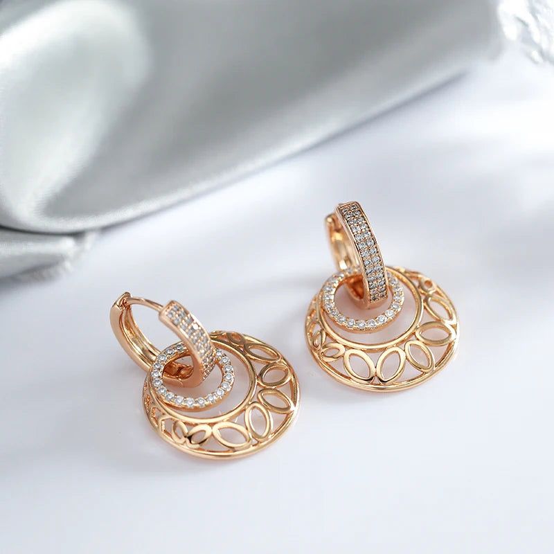 Trendy Rose Gold Floral Dangle Earrings with Natural Zircon Accents