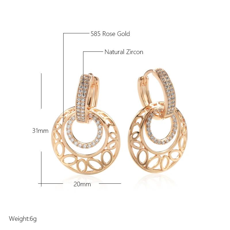 Trendy Rose Gold Floral Dangle Earrings with Natural Zircon Accents