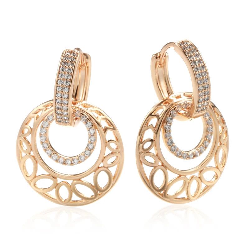 Trendy Rose Gold Floral Dangle Earrings with Natural Zircon Accents