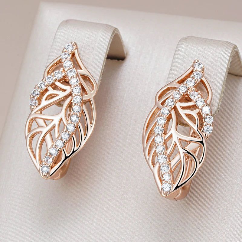 Trendy Rose Gold Floral Drop Earrings with Natural Zircon