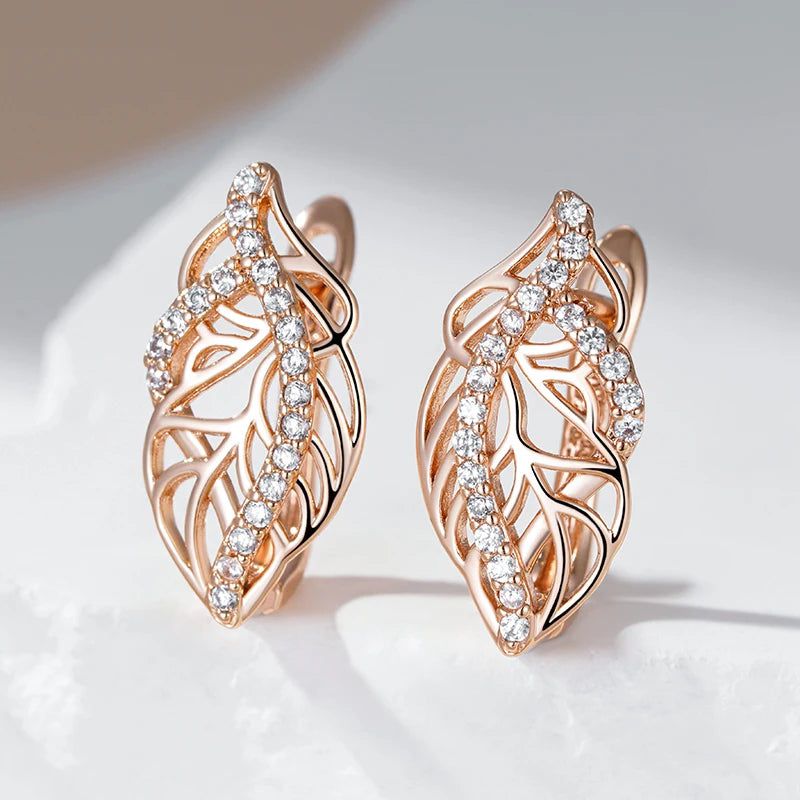 Trendy Rose Gold Floral Drop Earrings with Natural Zircon