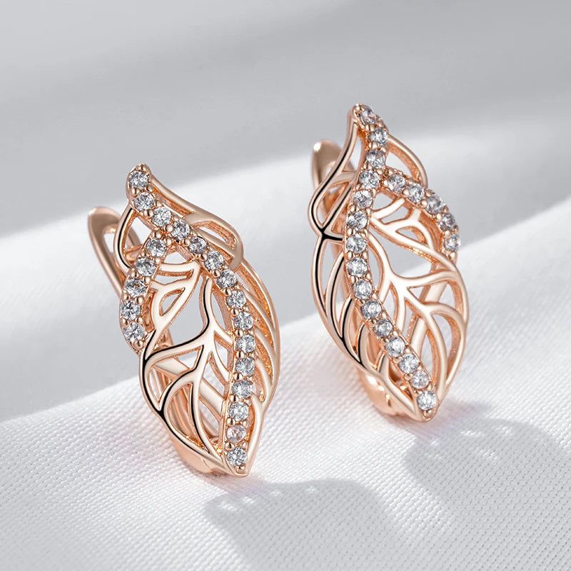 Trendy Rose Gold Floral Drop Earrings with Natural Zircon