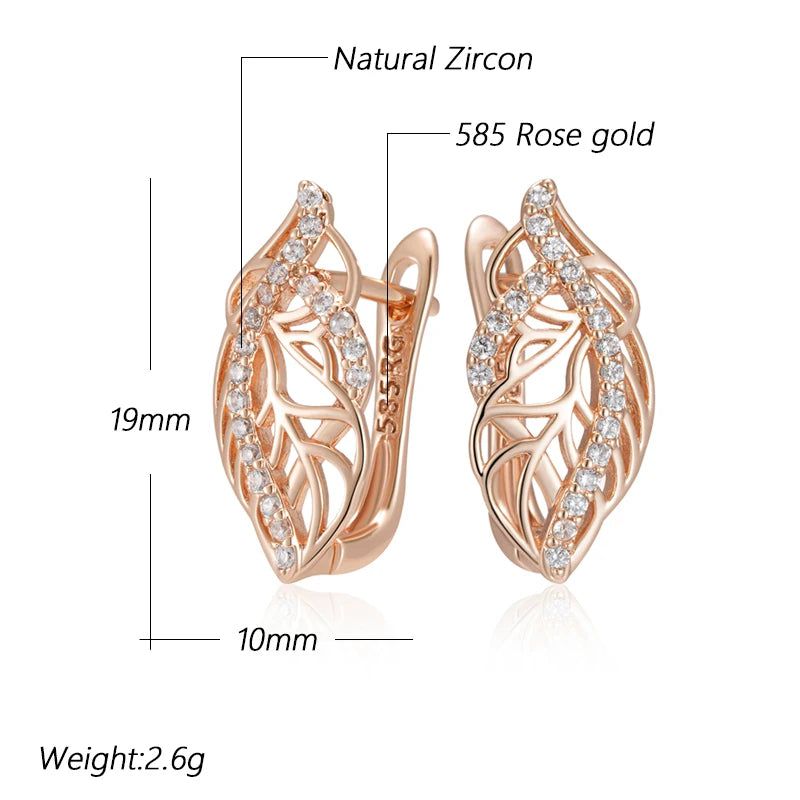 Trendy Rose Gold Floral Drop Earrings with Natural Zircon