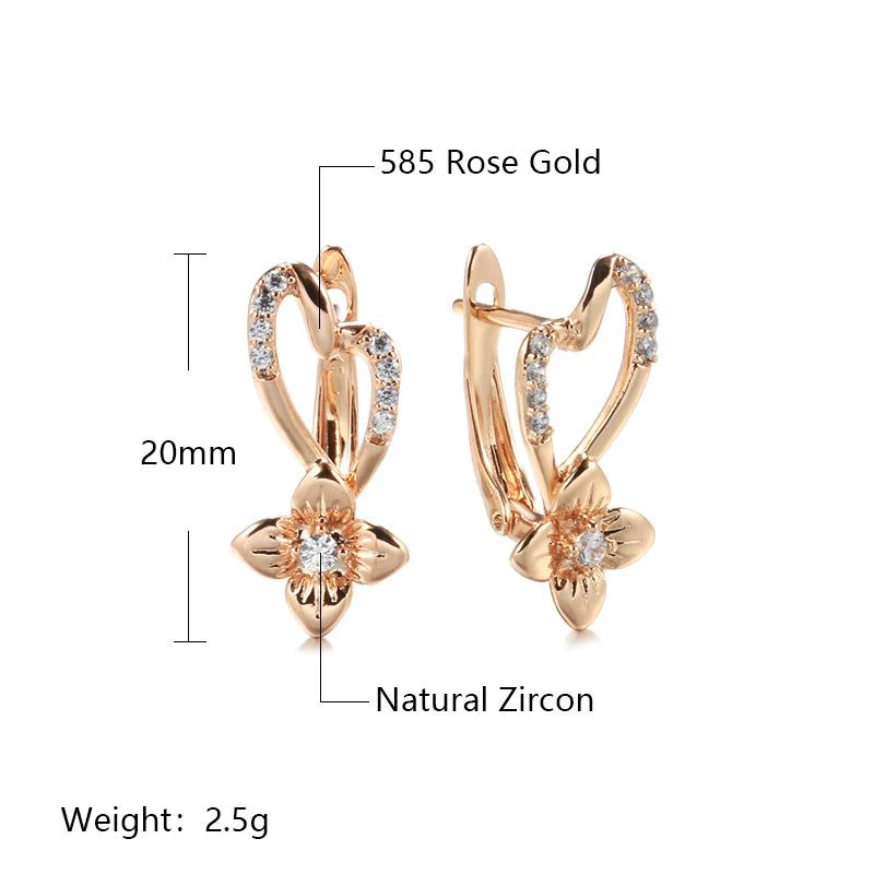 Trendy Rose Gold Floral Drop Earrings with Natural Zircon Crystals