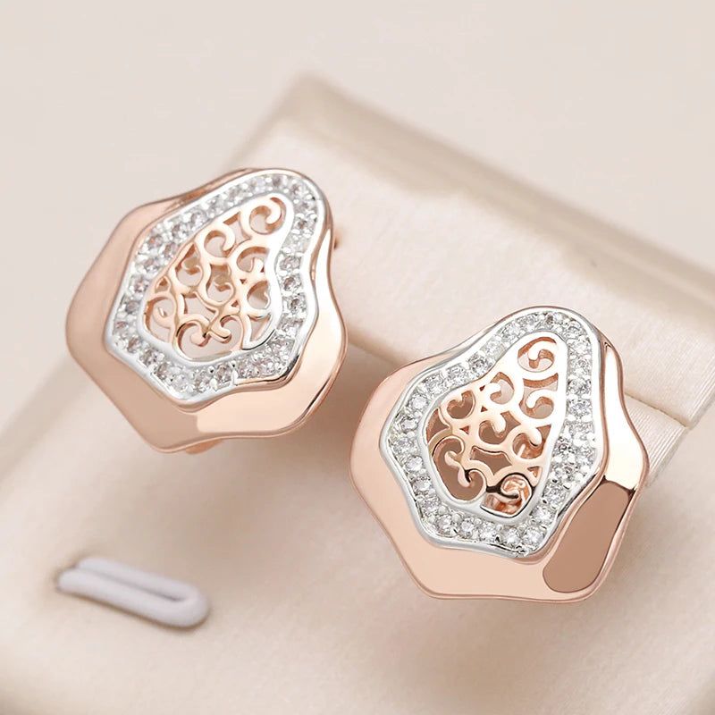 Trendy Rose Gold Floral Drop Earrings with Natural Zircon Stones