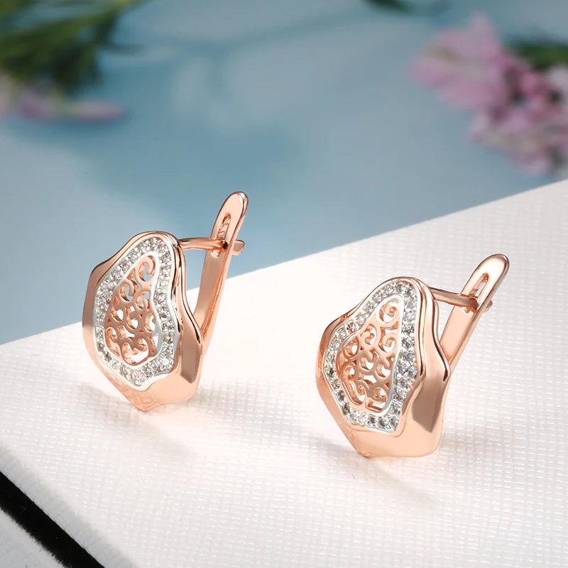 Trendy Rose Gold Floral Drop Earrings with Natural Zircon Stones