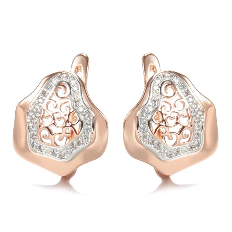 Trendy Rose Gold Floral Drop Earrings with Natural Zircon Stones