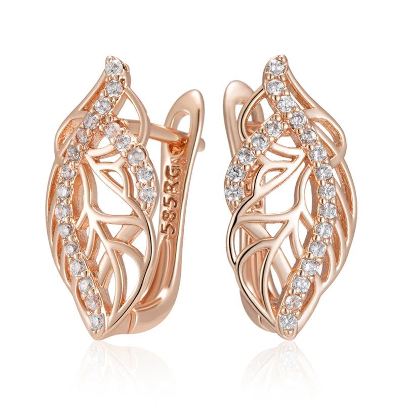 Trendy Rose Gold Floral Drop Earrings with Natural Zircon