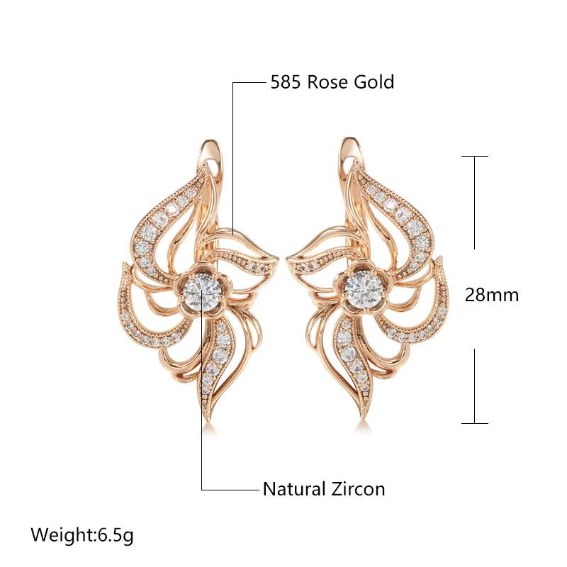 Trendy Rose Gold Floral Earrings with Natural Zircon Crystal and Micro-Wax Inlay for Brides