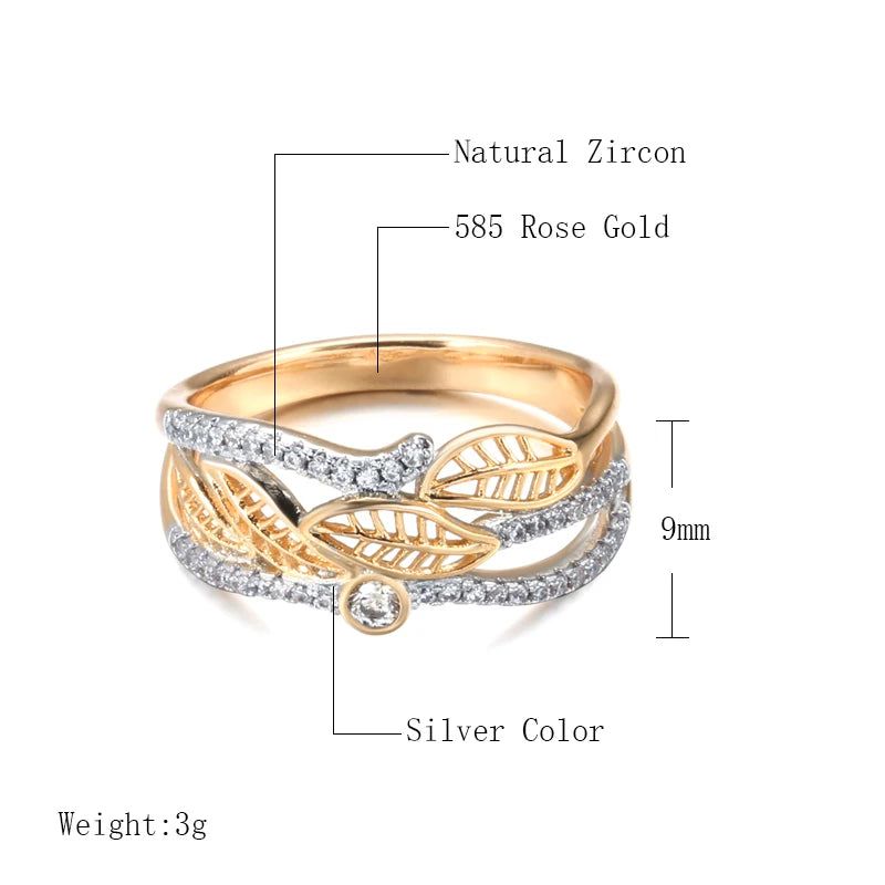 Trendy Rose Gold Floral Zircon Cocktail Ring - 585 Micro-Wax Inlay Jewelry