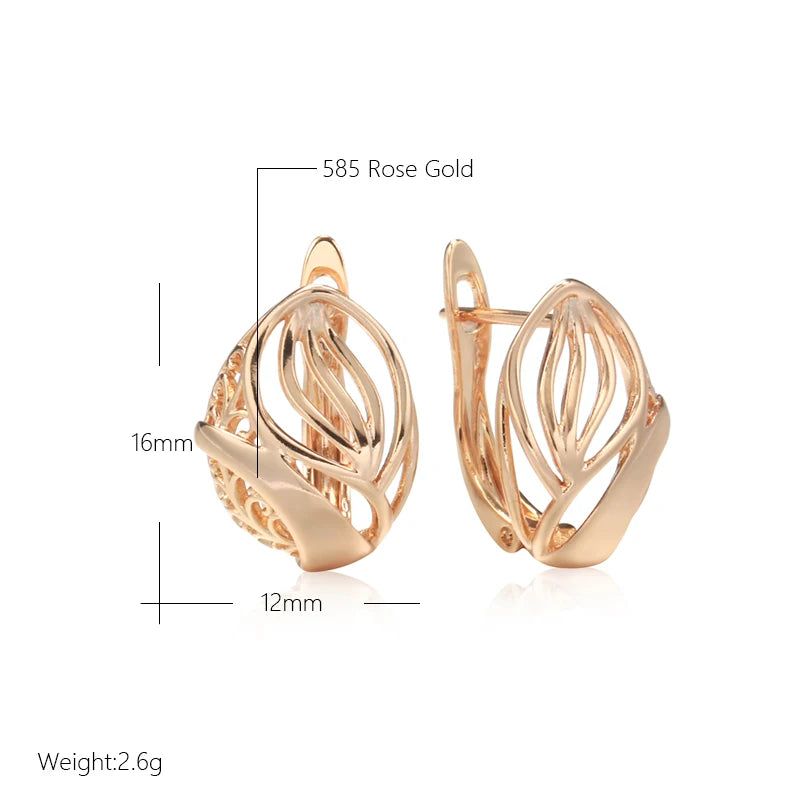 Trendy Rose Gold Flower Dangle Earrings with Glossy Finish - High-Quality Fashion Jewelry