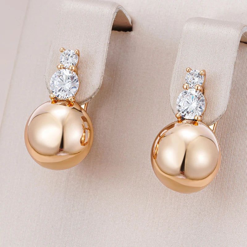 Trendy Rose Gold Hemisphere Earrings with Natural Zircon for Elegant Fashion Statements