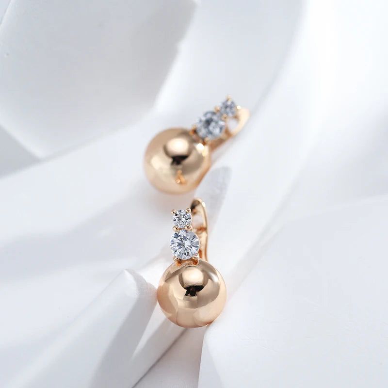 Trendy Rose Gold Hemisphere Earrings with Natural Zircon for Elegant Fashion Statements