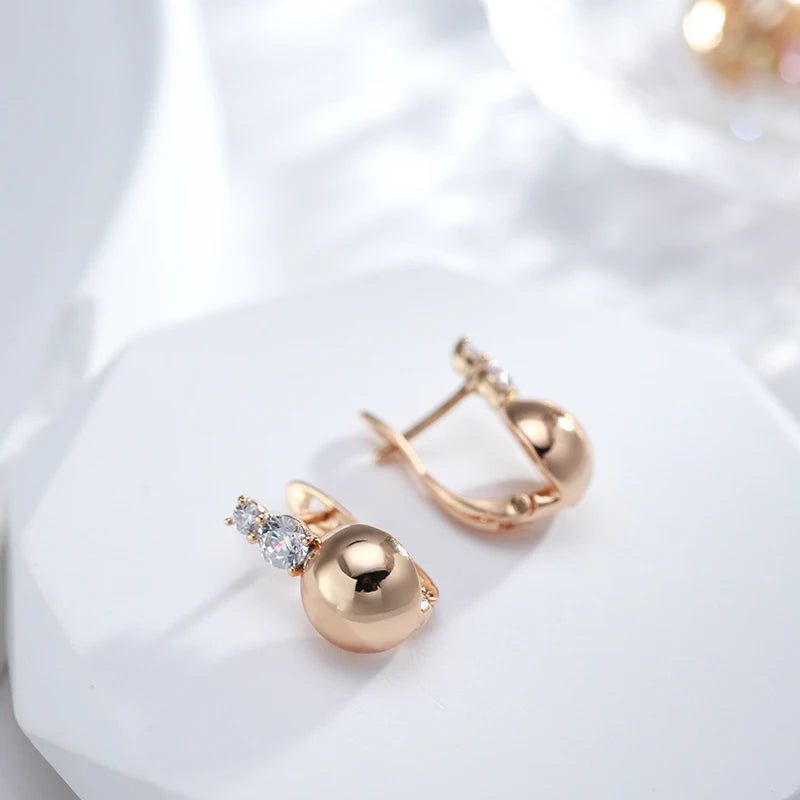 Trendy Rose Gold Hemisphere Earrings with Natural Zircon for Elegant Fashion Statements