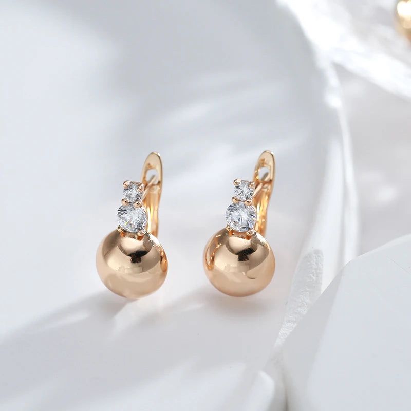 Trendy Rose Gold Hemisphere Earrings with Natural Zircon for Elegant Fashion Statements