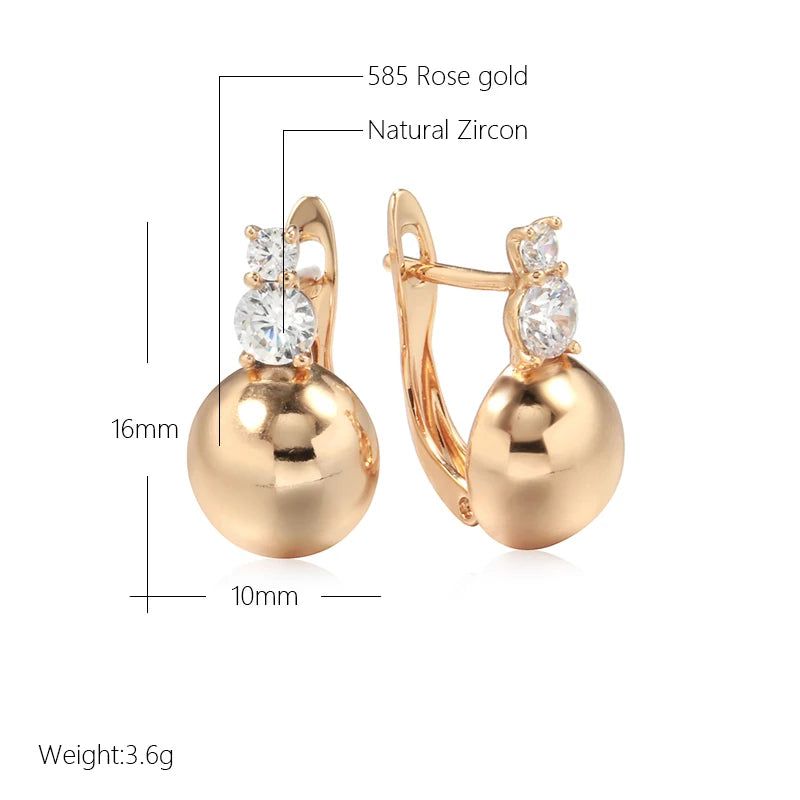 Trendy Rose Gold Hemisphere Earrings with Natural Zircon for Elegant Fashion Statements