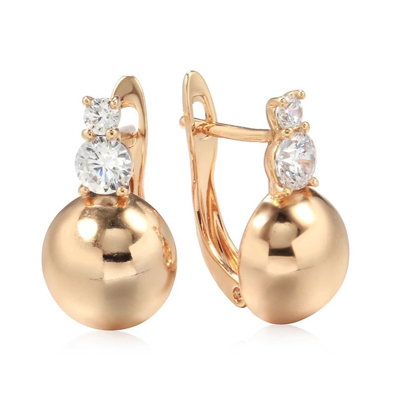 Trendy Rose Gold Hemisphere Earrings with Natural Zircon for Elegant Fashion Statements